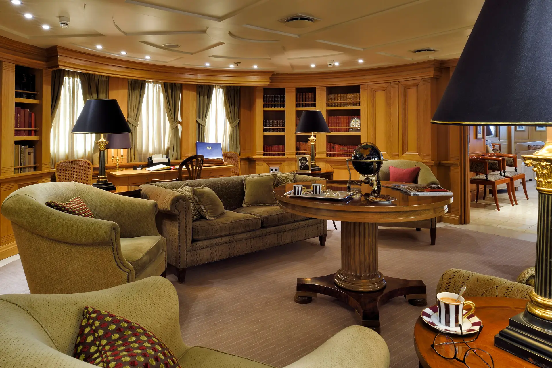 Study with desk, chairs and panelled joinery