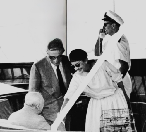 Archival photograph of guests aboard the yacht Christina during the Onassis era